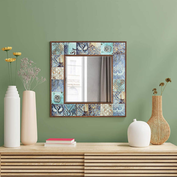 Dewey Handcrafted Mediterranean Style Wall Hanging Mirror