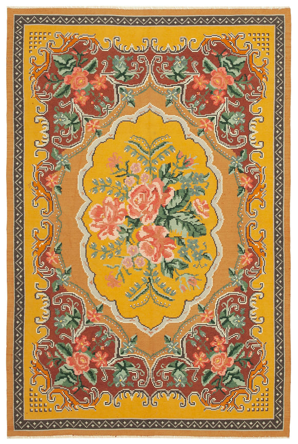 6' 6'' x 9' 7'' Flat-Weave Rose Kilim Rug