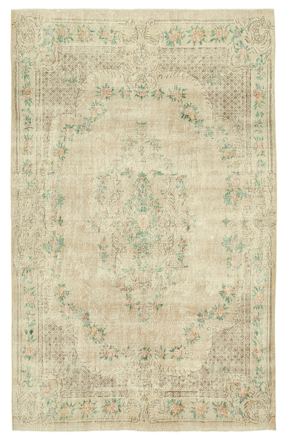 6' 10'' x 11' 1'' Hand-Knotted Beige Vintage Rug