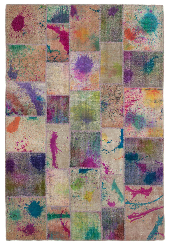 6' 8'' x 9' 10'' Hand-Knotted Turkish Patchwork Rug