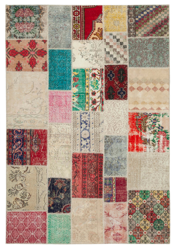6' 8'' x 9' 9'' Hand-Knotted Turkish Patchwork Rug