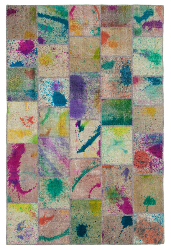 6' 7'' x 9' 11'' Hand-Knotted Turkish Patchwork Rug