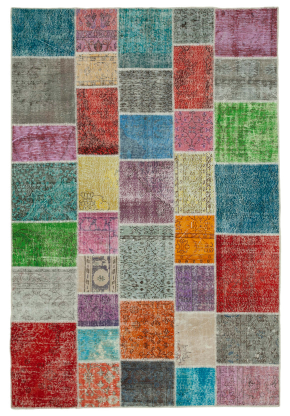 6' 8'' x 9' 10'' Hand-Knotted Turkish Patchwork Rug