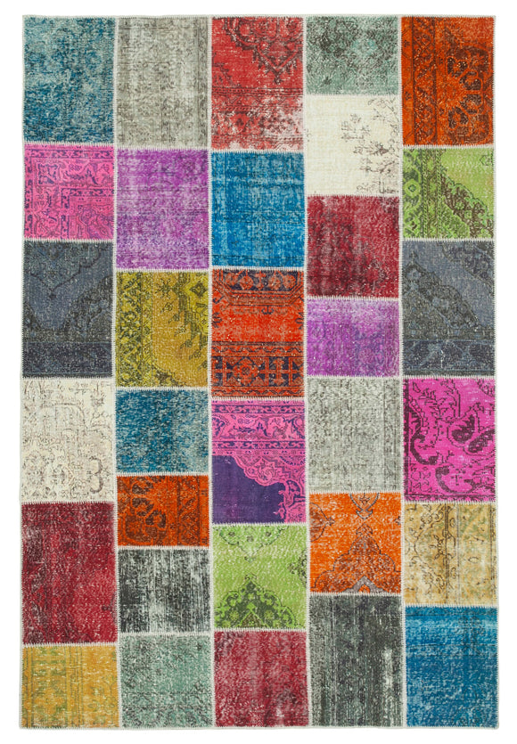 6' 8'' x 9' 10'' Hand-Knotted Turkish Patchwork Rug