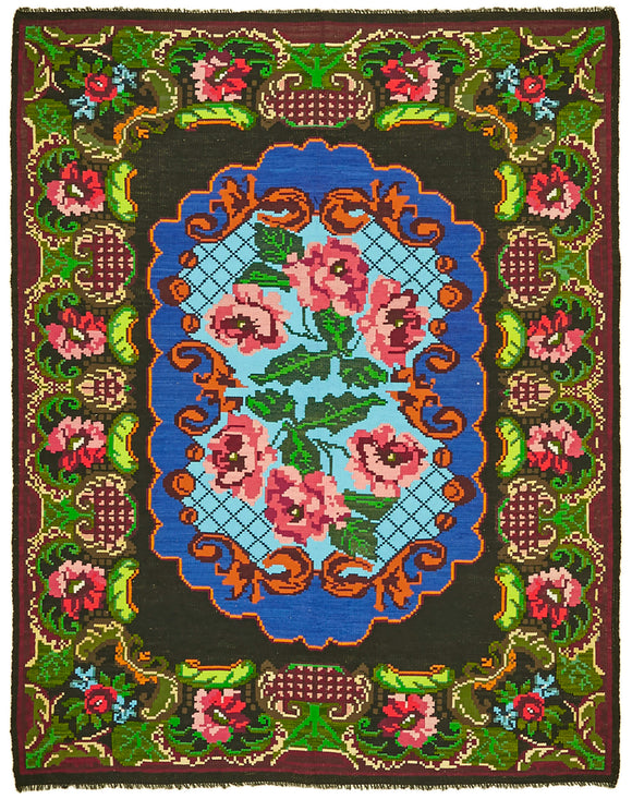 6' 7'' x 8' 3'' Traditional Moldovan Flat-Weaves Kilim