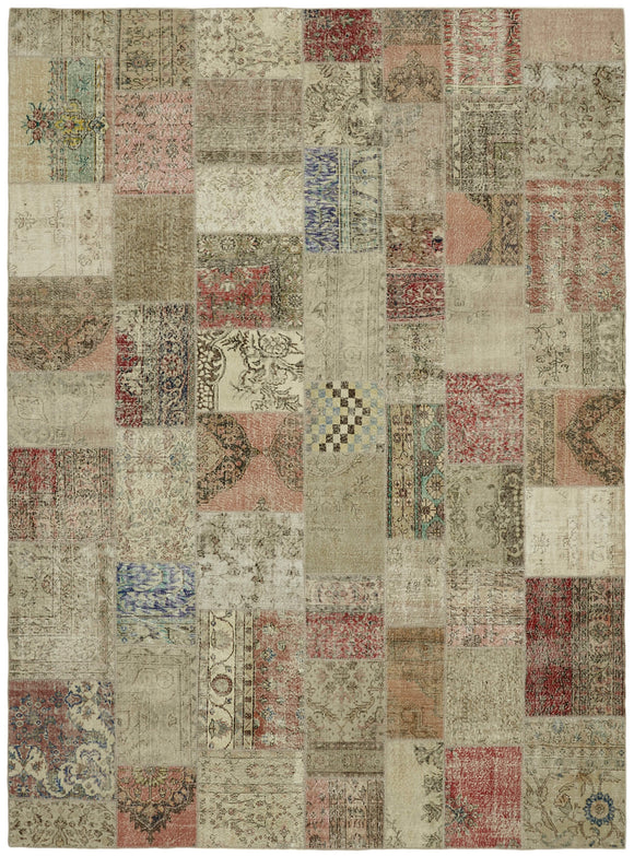 9' 10'' x 13' 1'' Beige Patchwork Rug