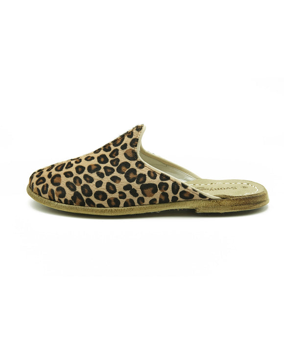 Macias Handcrafted Men’s Leopard Design Leather Slippers
