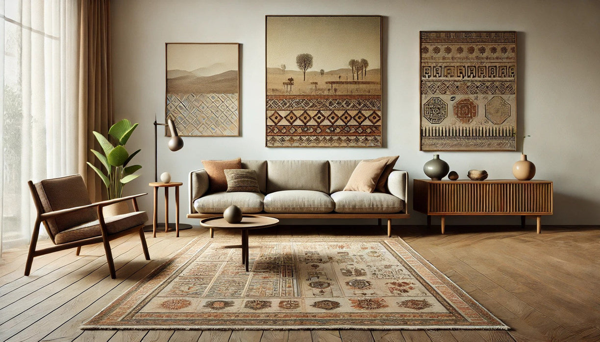 Creating the Perfect Mid-Century Modern Living Room with Vintage Rugs, Pillow Covers, and Handmade Mirrors