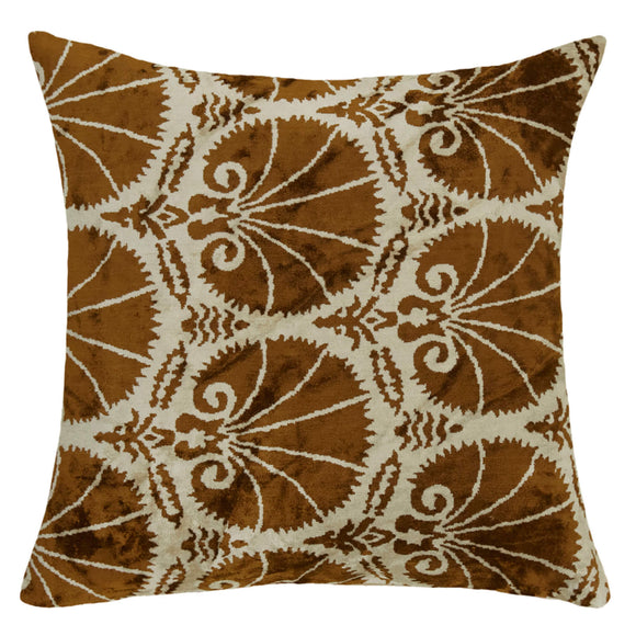 Brown Color Ikat Silk Velvet Pillow Cover