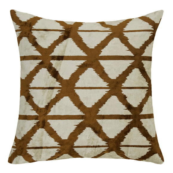 Brown Color Ikat Silk and Velvet Cushion Cover