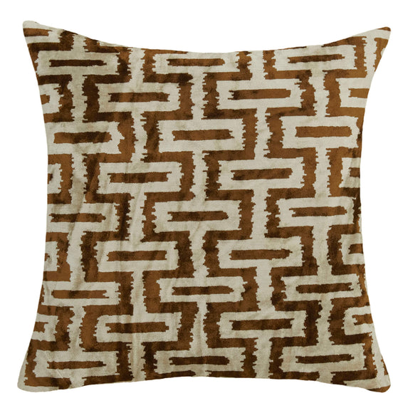 Brown Color Silk and Velvet Decorative Pillow Cover