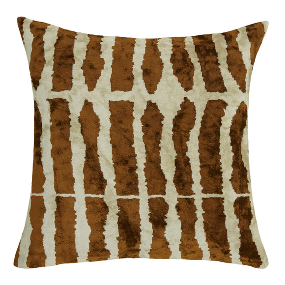 Brown Color Ikat Silk and Velvet Pillow Cover