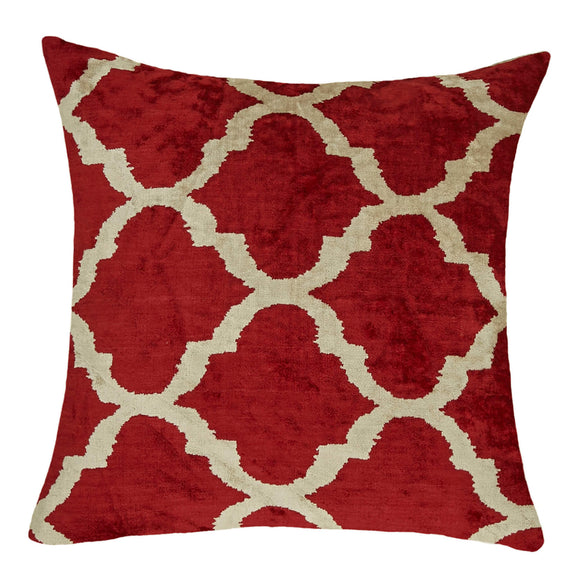 Red Color Silk and Velvet Turkish Pillow Cover