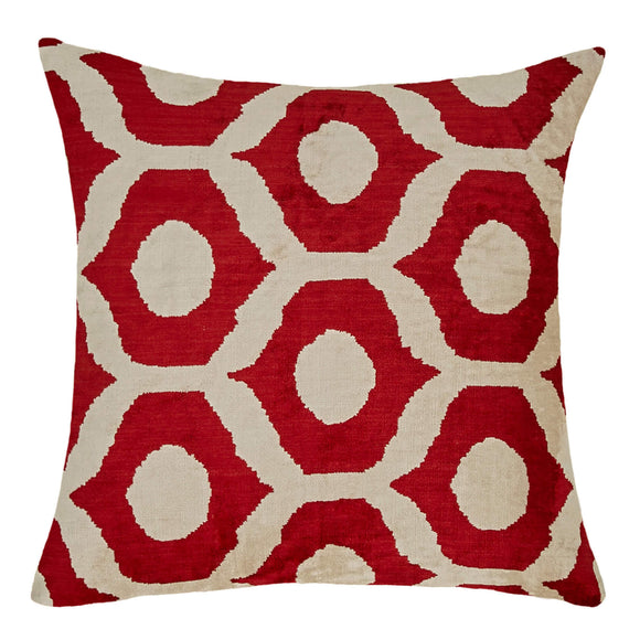 Red Color Silk and Velvet Decorative Pillow Cover
