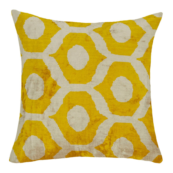 Yellow Silk and Velvet Decorative Pillow Cover