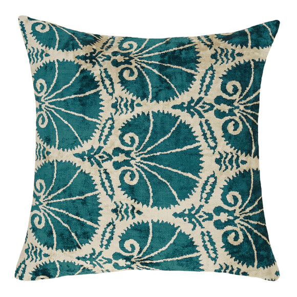 Blue Color Silk and Velvet Ikat Cushion Cover