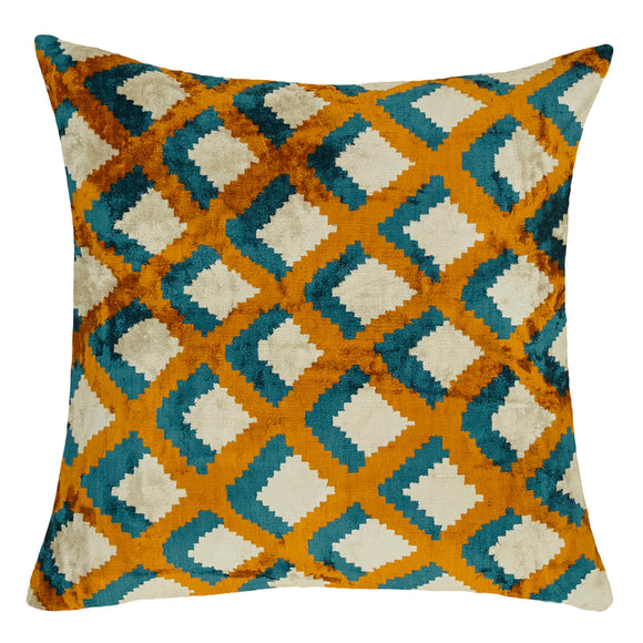 Yellow Color Silk and Velvet Pillow Cover