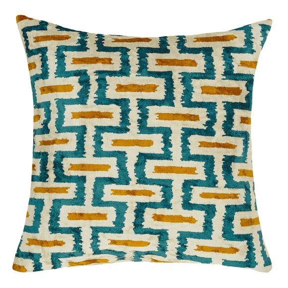 Blue Color Silk and Velvet Cushion Cover