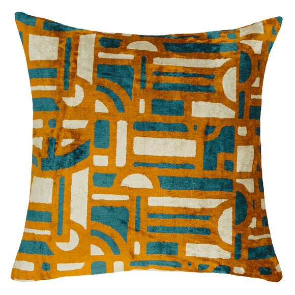 Yellow Color Turkish Silk and Velvet Pillow Cover