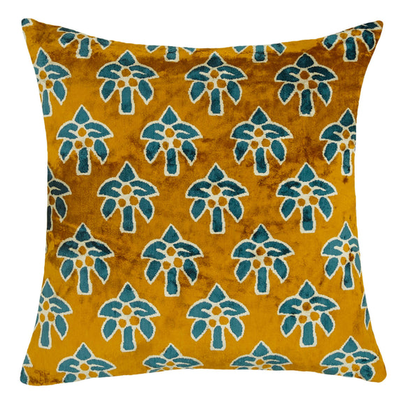 Yellow Color Silk and Velvet Cushion Cover