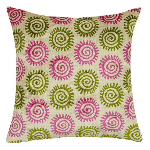 Green Handmade Silk and Velvet Pillow Cover