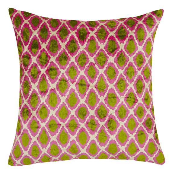 Pink Color Ikat Silk Velvet Pillow Cover