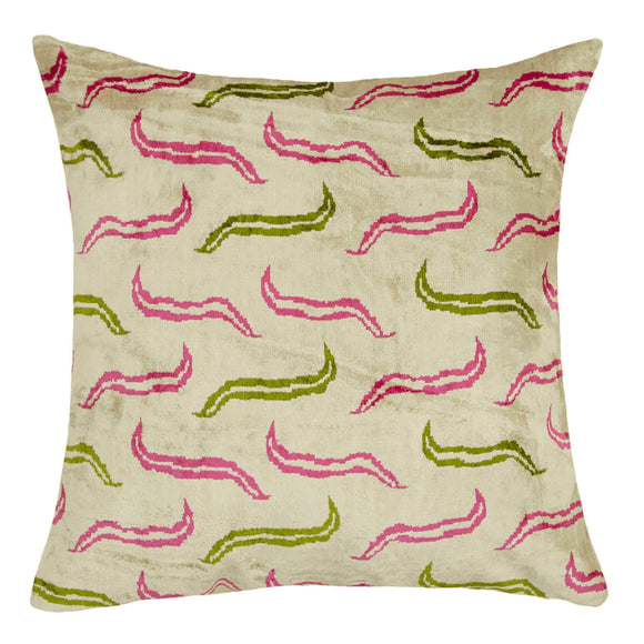 Beige Color Ikat Silk Velvet Pillow Cover