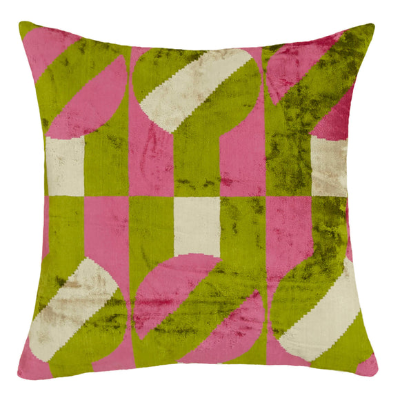 Green Color Ikat Silk Velvet Pillow Cover
