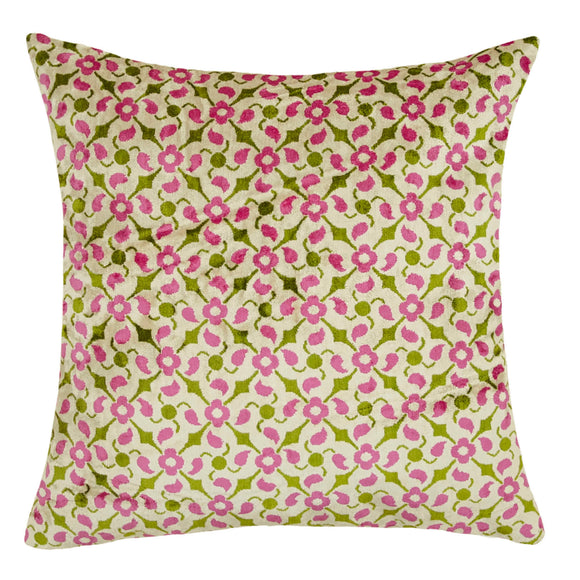 Beige Color Ikat Silk Velvet Cushion Cover