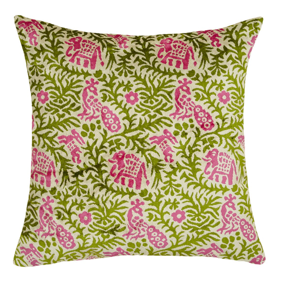 Green Color Ikat Style Cushion Cover