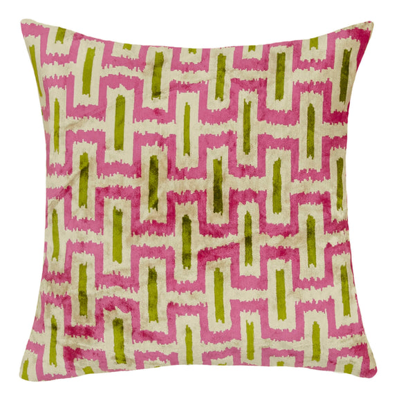 Pink Color Ikat Style Velvet Pillow Cover