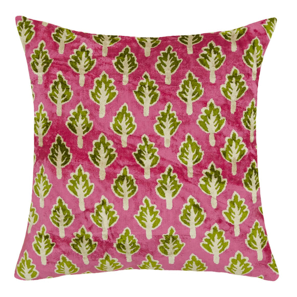 Pink Color Ikat Style Velvet Cushion Cover