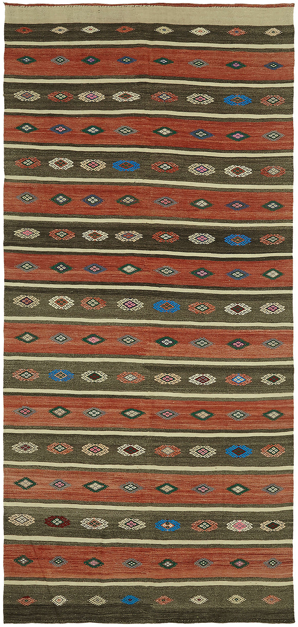 5' 7'' x 11' 5'' - Anatolian Hand-Woven Kilim Rug