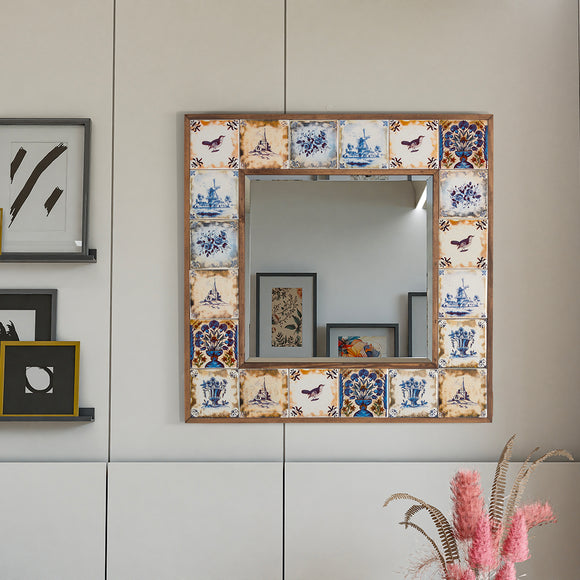 Darcie Natural Stone and Wood Framed Wall Hanging Mirror