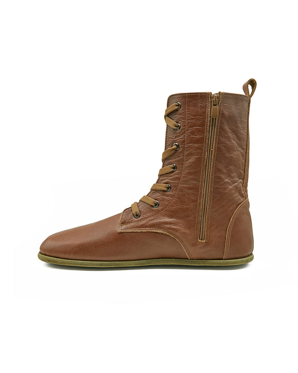 Alice Handmade Tan Color Lace Up Long Boots for Women