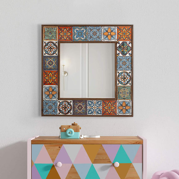 Madlyn Handmade Wood and Stone Vintage Inspired Wall Mirror