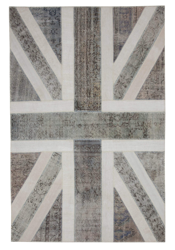 7x10 British Flag Hand-Knotted Patchwork Rug -22002