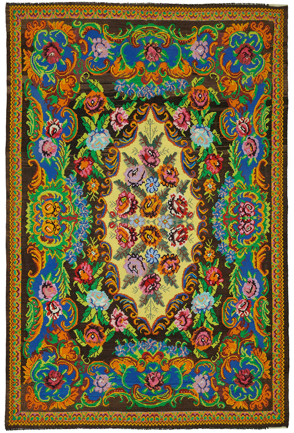 7x11 Brown Floral Kilim Rug -22191