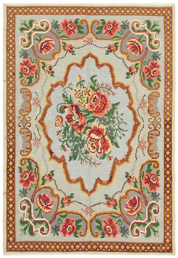 5' 2'' x 7' 6'' Handwoven Floral Kilim Rug