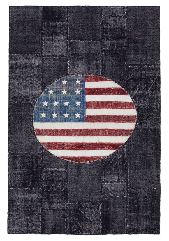 7x10 Usa Flag Hand-Knotted Patchwork Rug -22588
