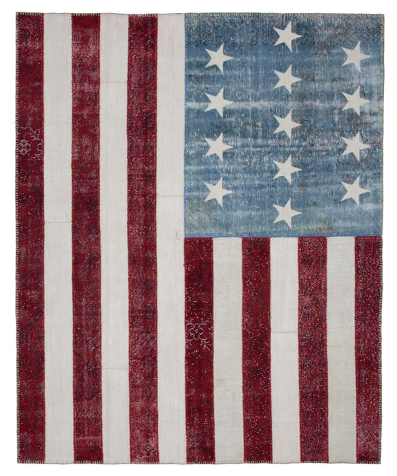 8x10 Usa Flag Hand-Knotted Patchwork Rug -22590
