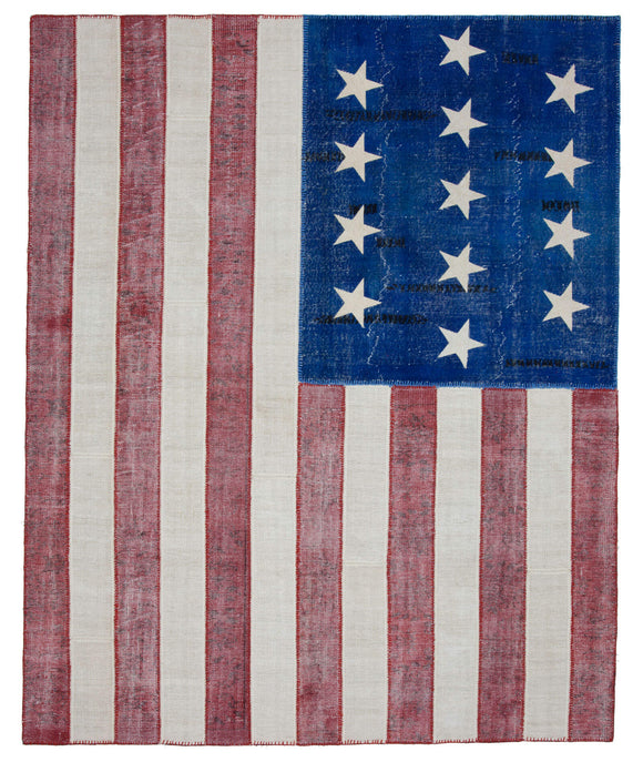 8x10 Usa Flag Hand-Knotted Patchwork Rug -22591