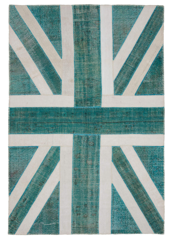 7x10 British Flag Hand-Knotted Patchwork Rug -22593