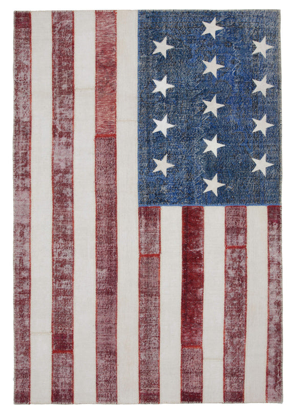 7x10 Usa Flag Hand-Knotted Patchwork Rug -22594