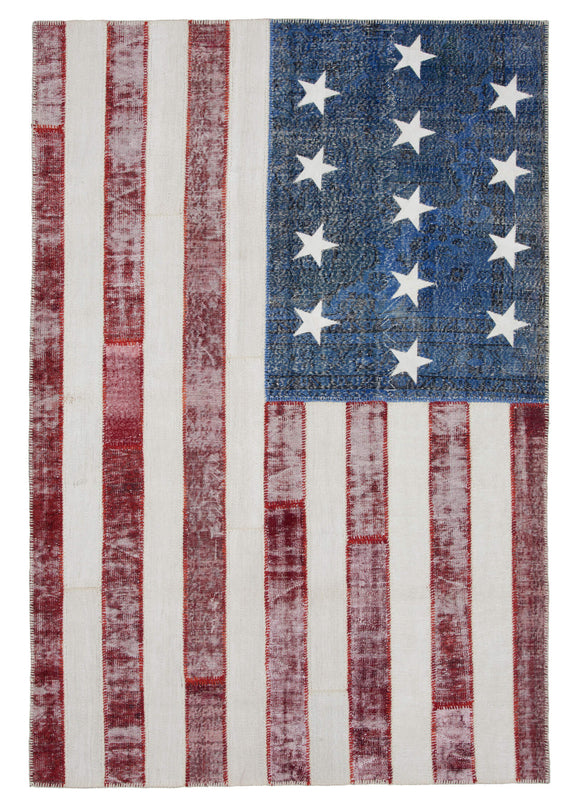 7x10 Usa Flag Hand-Knotted Patchwork Rug -22595