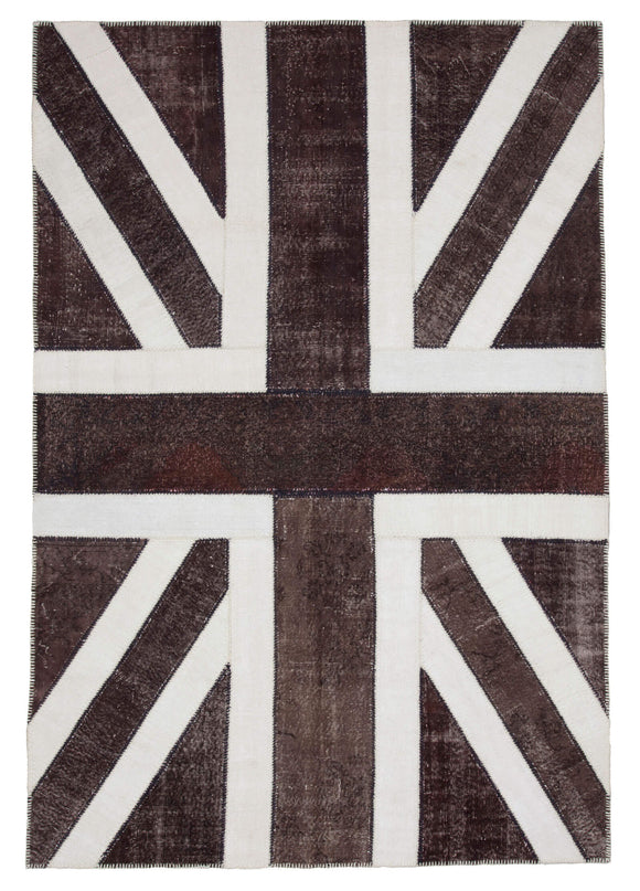 7x10 British Flag Hand-Knotted Patchwork Rug -22598