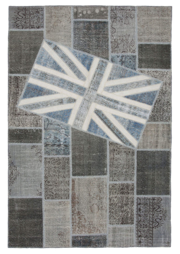 7x10 Uk Flag Hand-Knotted Patchwork Rug -22599