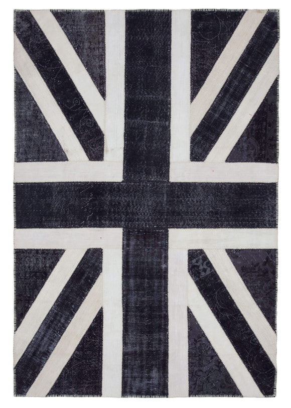 7x10 British Flag Hand-Knotted Patchwork Rug -22604
