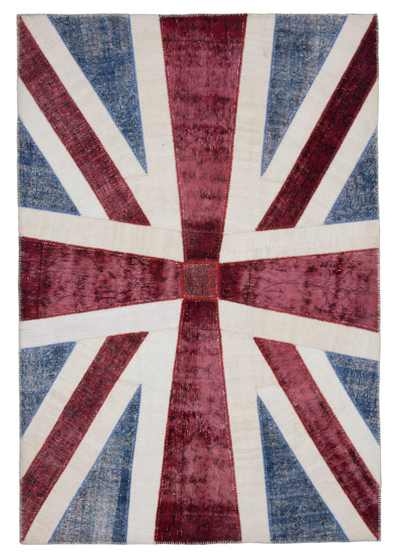 7x10 British Flag Hand-Knotted Patchwork Rug -22605