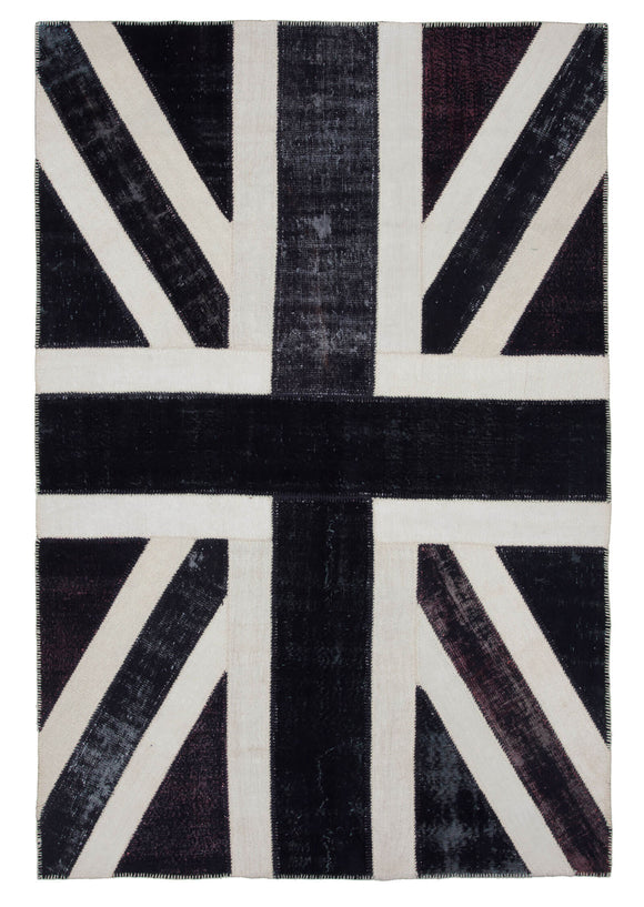 7x10 British Flag Hand-Knotted Patchwork Rug -22608